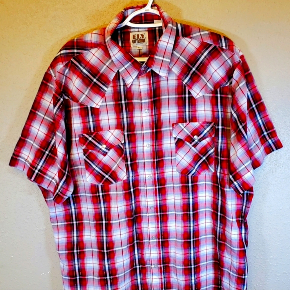 Ely Cattleman Men's Plaid Pearl Snap Button Up Shirt Size XL